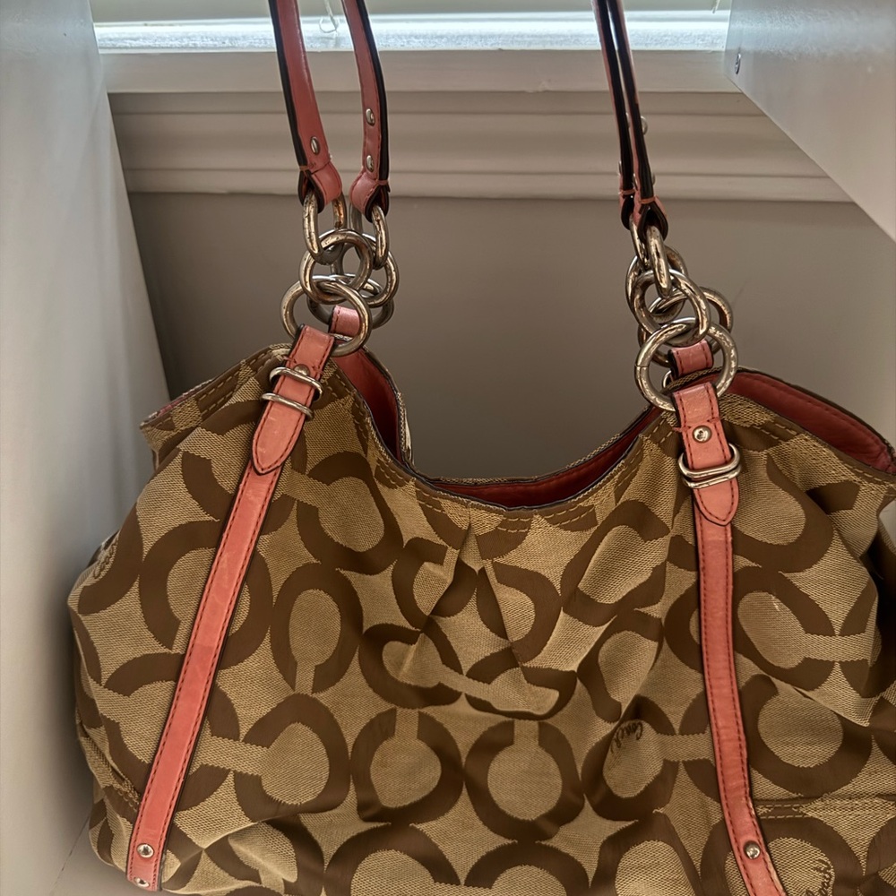 Coach Brown and Pink Shoulder Bag with Signature Design